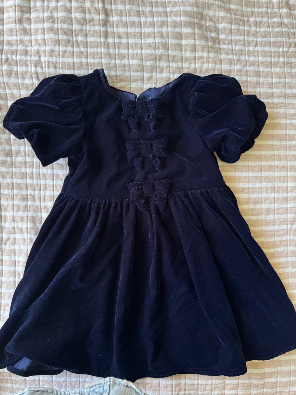 Janie and Jack Dark Navy Velvet Bow-Accent Formal Holiday Dress